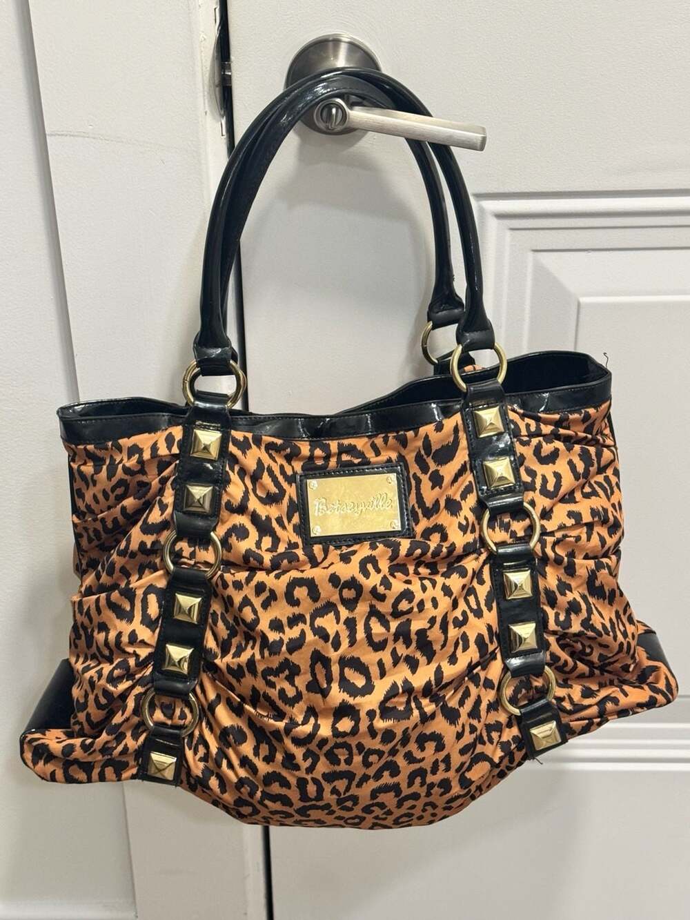 Betseyville Betsey Johnson Leopard Print Shoulder Tote Satchel Studded Bag